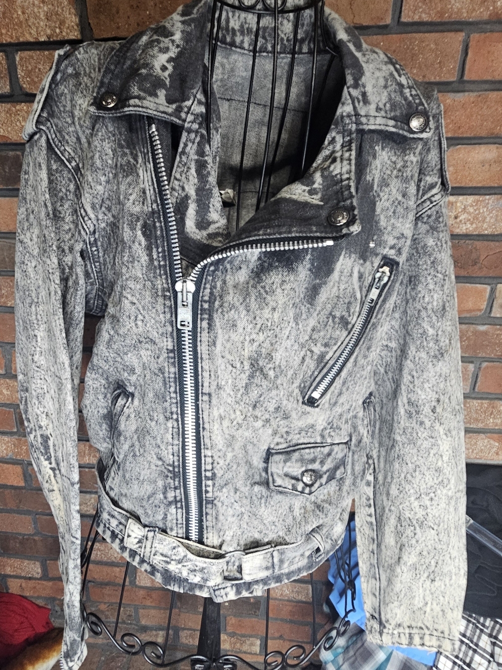 Distressed Grey Acid-Wash Biker Jacket